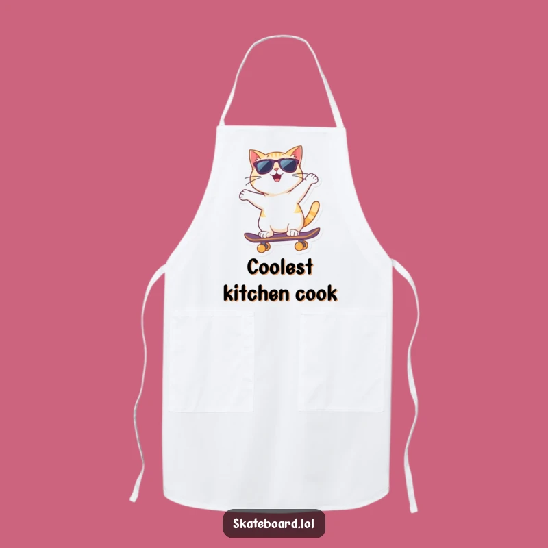 Funny Cat Apron: Sunglasses Skateboarder for Kitchen Cool