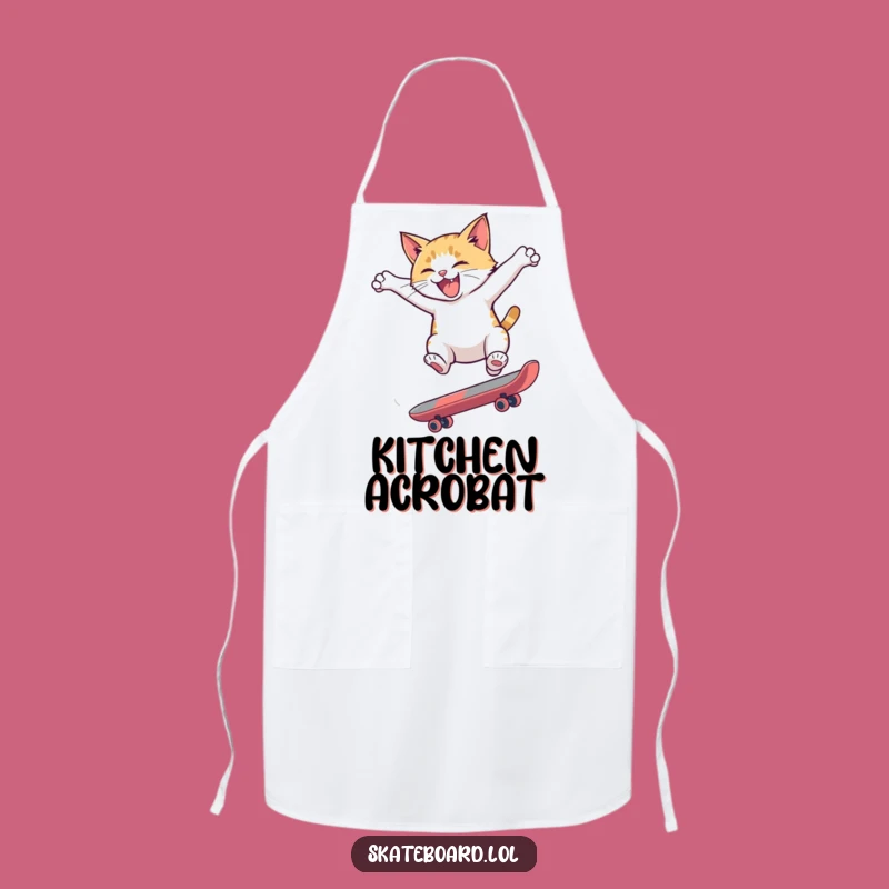 Funny Cat Skateboard Apron - Hyperactive Flip Design, Kitchen Fun Gift
