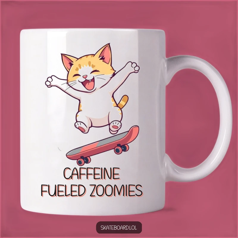 Funny Hyperactive Cat Skateboard Mug - Hilarious Acrobat Design, Perfect Gift