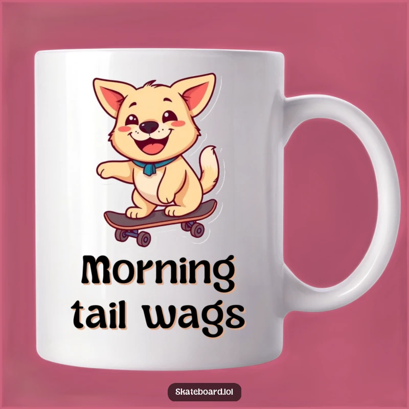 Funny Dog Skateboard Mug: Wagging Tail Grin for Happy Mornings