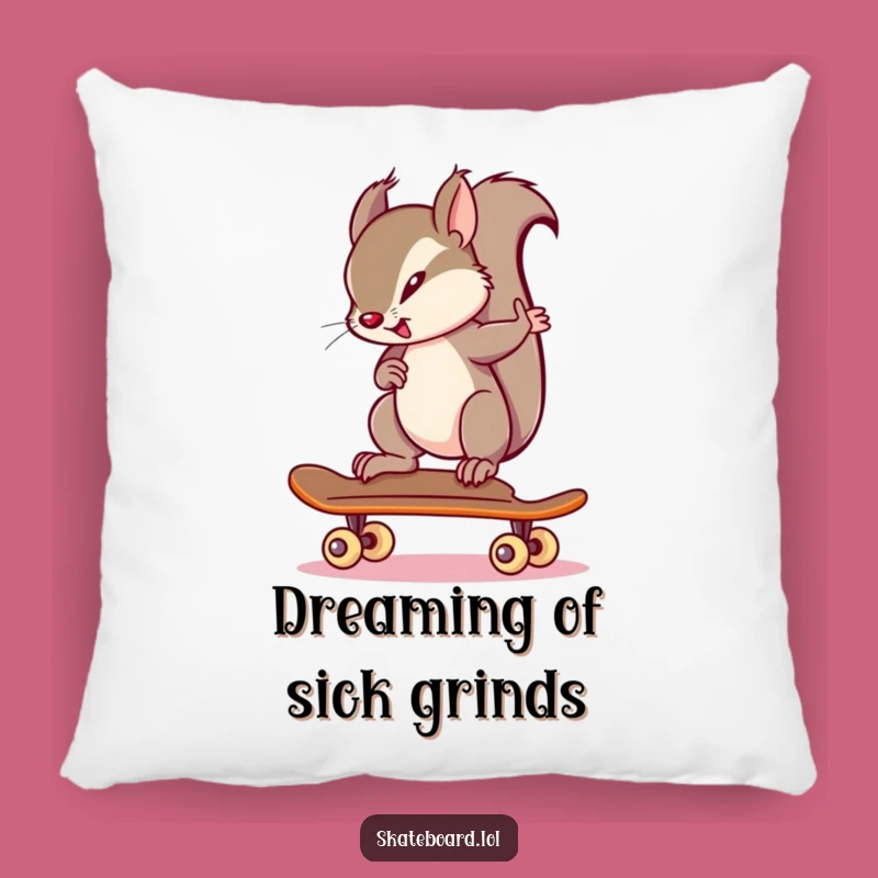 Funny Squirrel Skateboarder Pillow: Comfy Focus for Your Couch, Perfect Gift!