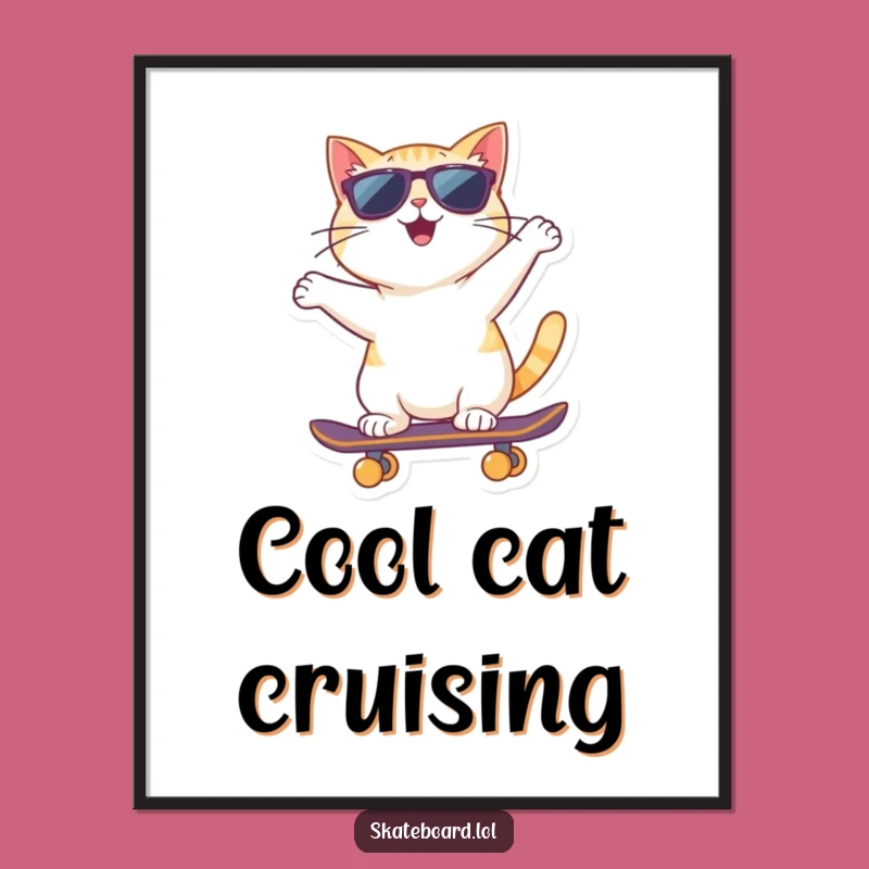 Funny Cat Digital Art: Sunglasses Skateboarder for Cool Walls