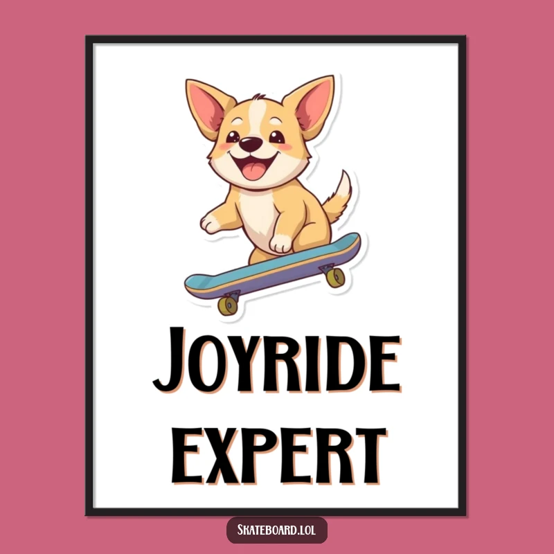 Funny Dog Skate Digital Art Print - Joyful Rider Art, Instant Gift