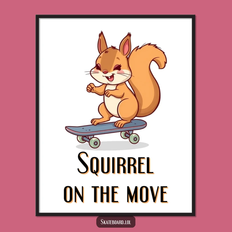 Funny Squirrel Skateboarder Digital Print - Instant Cheerful Wall Art