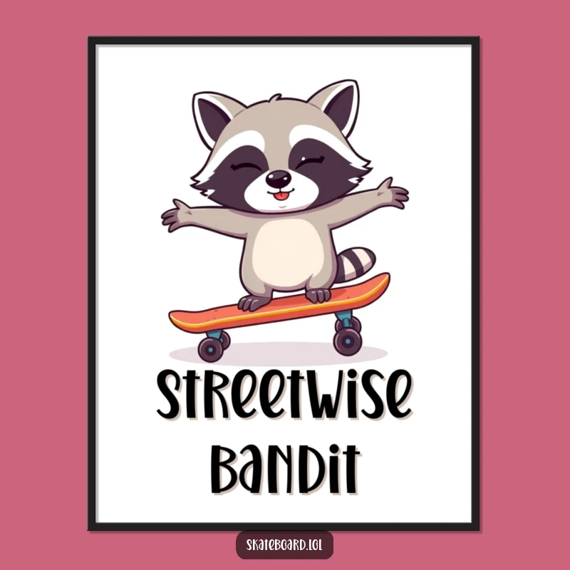 Funny Raccoon Skateboard Digital Print: Instant Art & Cheeky Gift