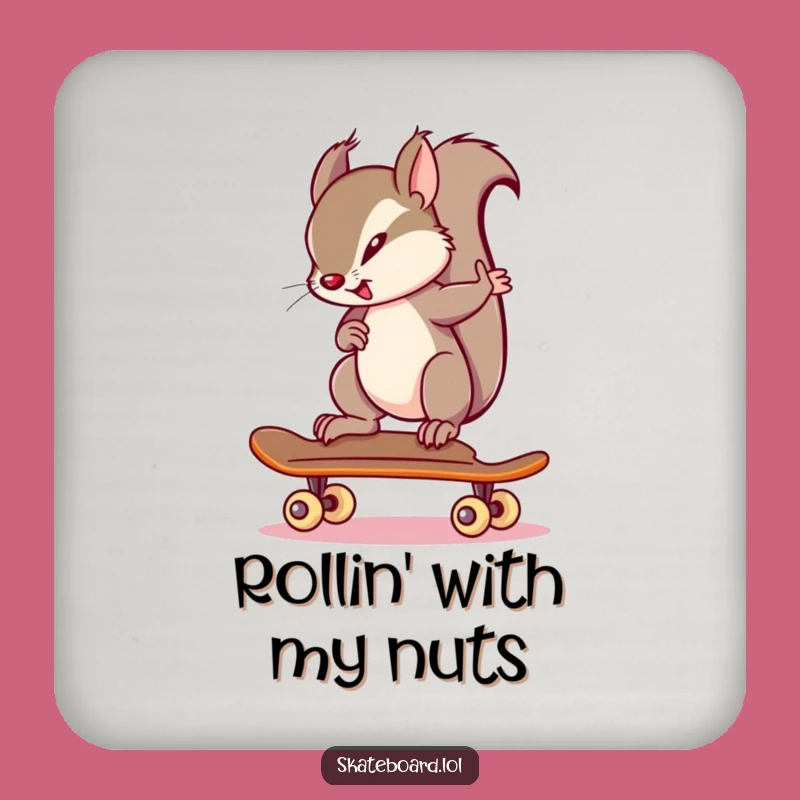 Funny Squirrel Skateboarder Coasters: Protect Surfaces with Focus, Perfect Gift!
