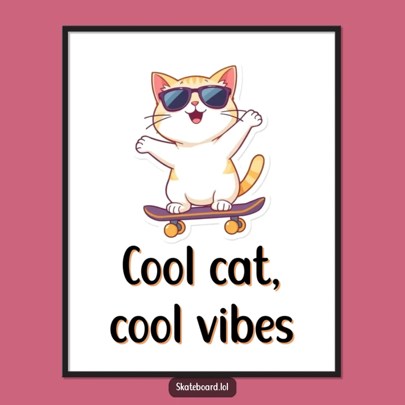 Free Printable Wall Art: Cool Cat Skateboarder, Funny Cat Decor, Downloadable & Print at Home
