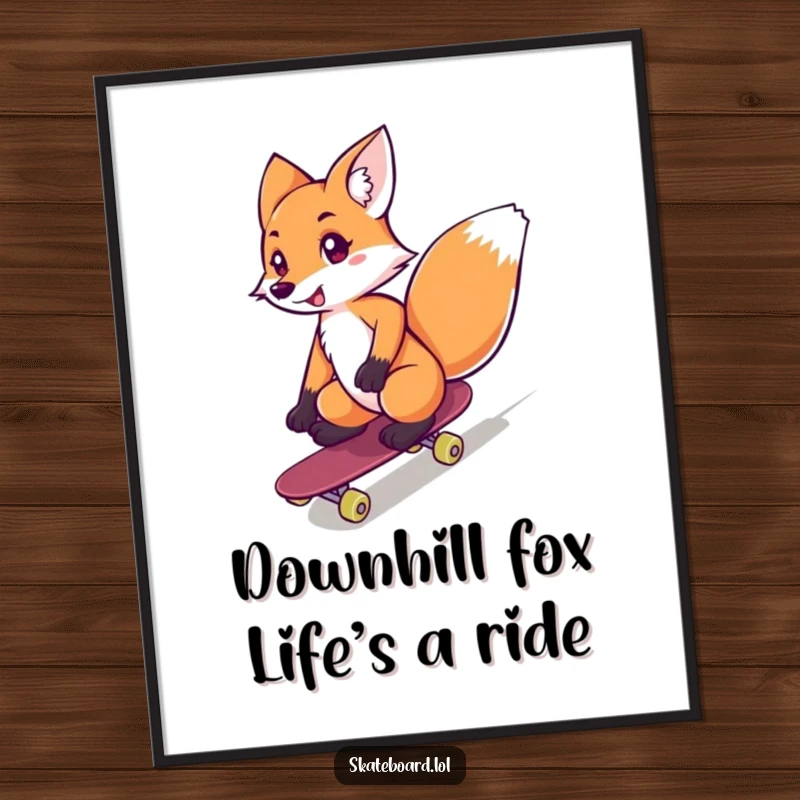 Funny Free Printable Wall Art: A playful fox rides a skateboard downhill with a cool, confident expression.