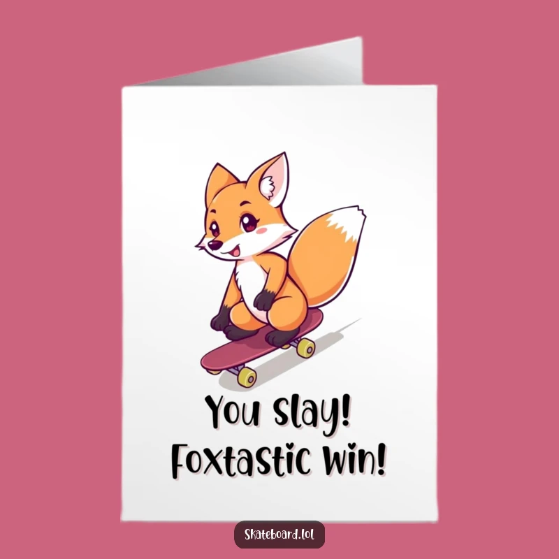Free Printable Congrats Card: Fox Skateboarder Victory Funny Downloadable Gift