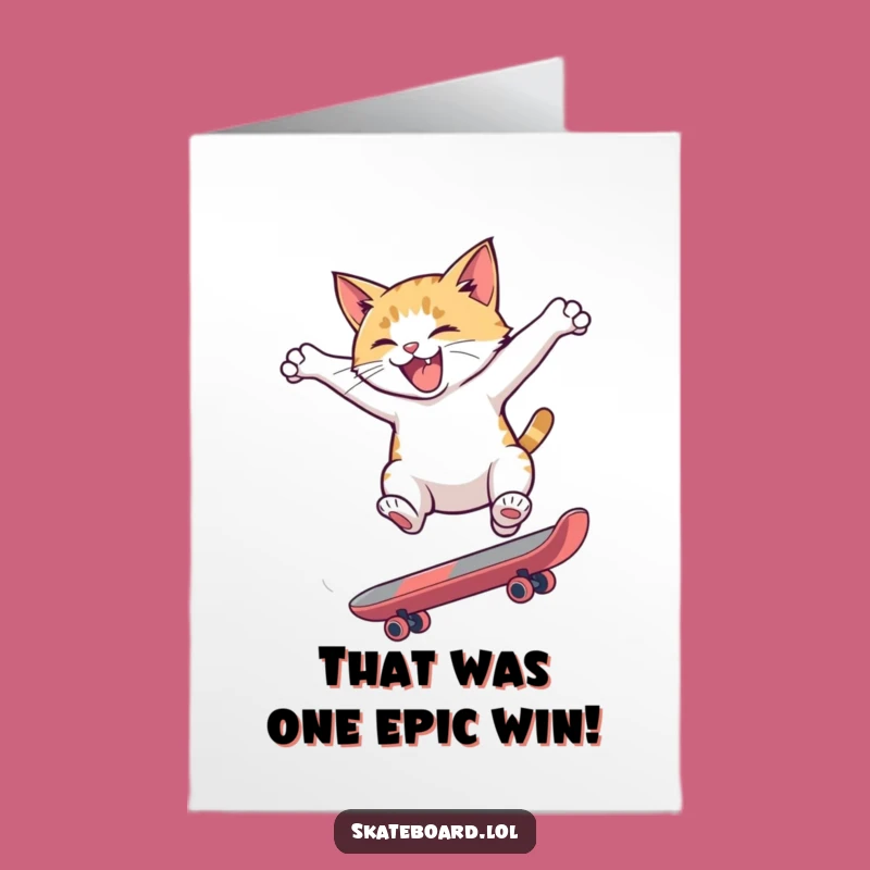 Free Printable Congrats Card: Cat Skateboard Flip Funny Downloadable