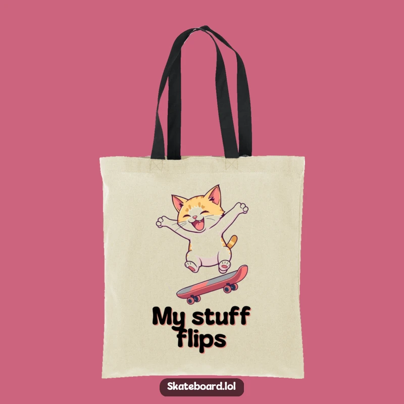 Funny Cat Skate Tote Bag - Hyperactive Flip Design, Carry Your Fun